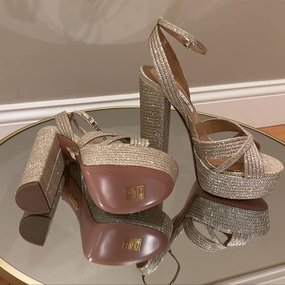 Aquazzura Sundance 140 Glitter Platform Sandals sz 39 - Picture 11 of 16